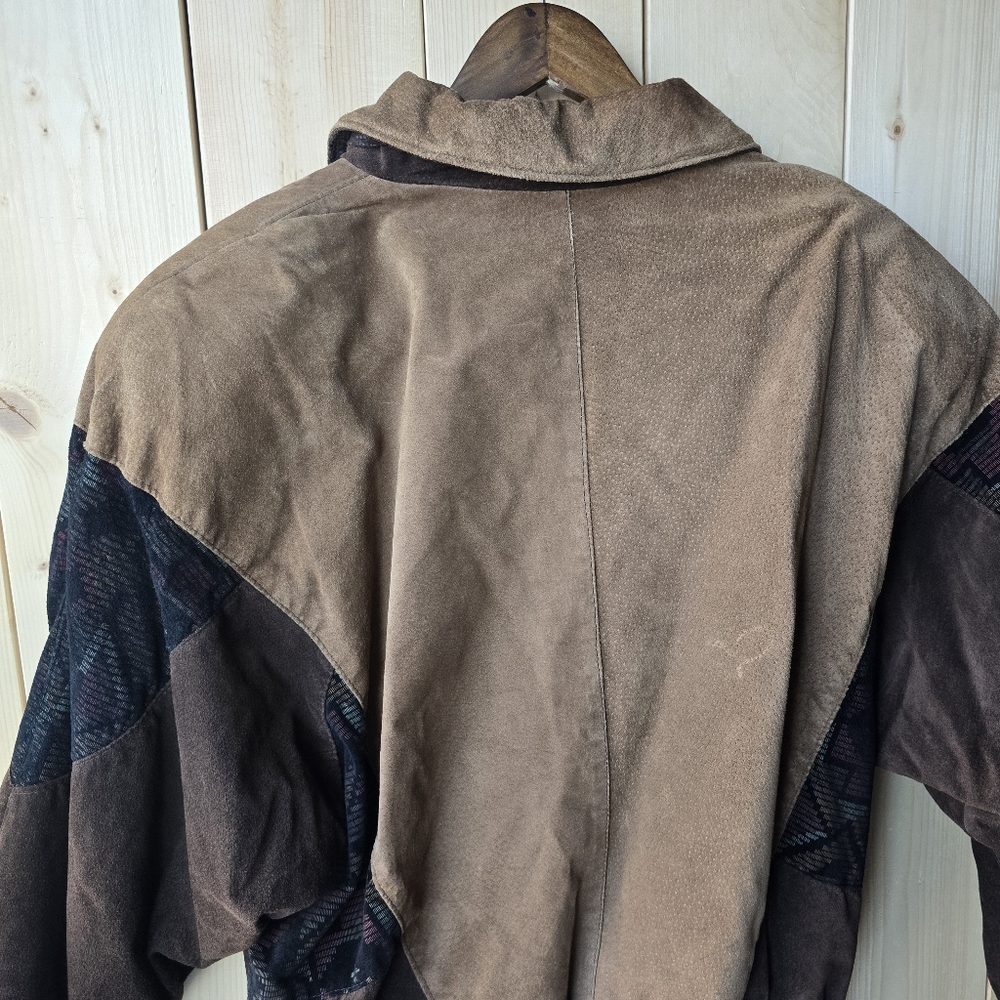 Vintage Hemingway Collection Suede Patchwork Bomber Jacket Womens Size 10 - Picture 11 of 13